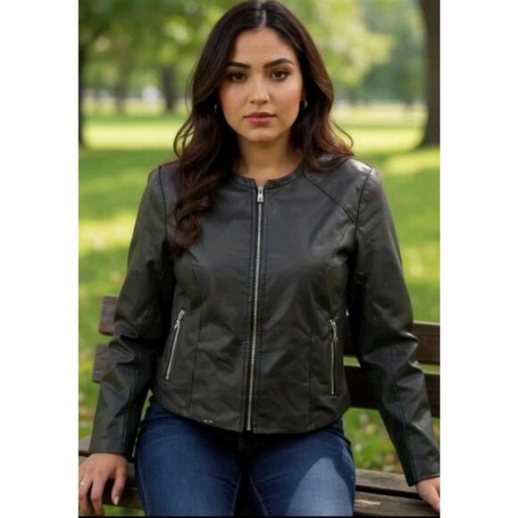 Pleather Faux leather Vegan Black Jacket Zip Up Me Jane Sz S Punk Rock Grunge - Picture 1 of 9